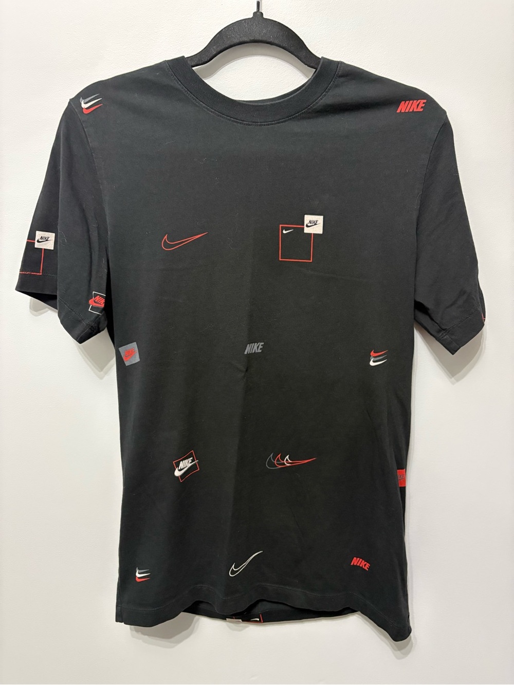 Nike Black Short Sleeve Tee with Red & White Logo Accents